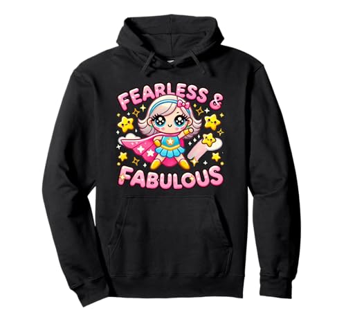 Fearless & Fabulous Kawaii Superhero Girl Cute & Empowering Pullover Hoodie