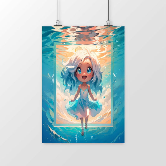 Adorable Kawaii Water Girl – Whimsical Art for Dreamy Spaces